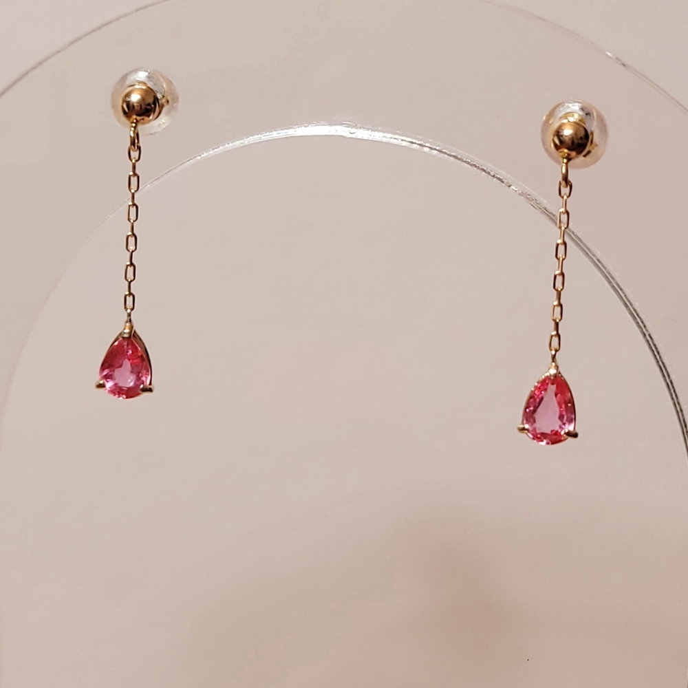 Pink Sapphire Drop Earrings In 18K Rose Gold Solid